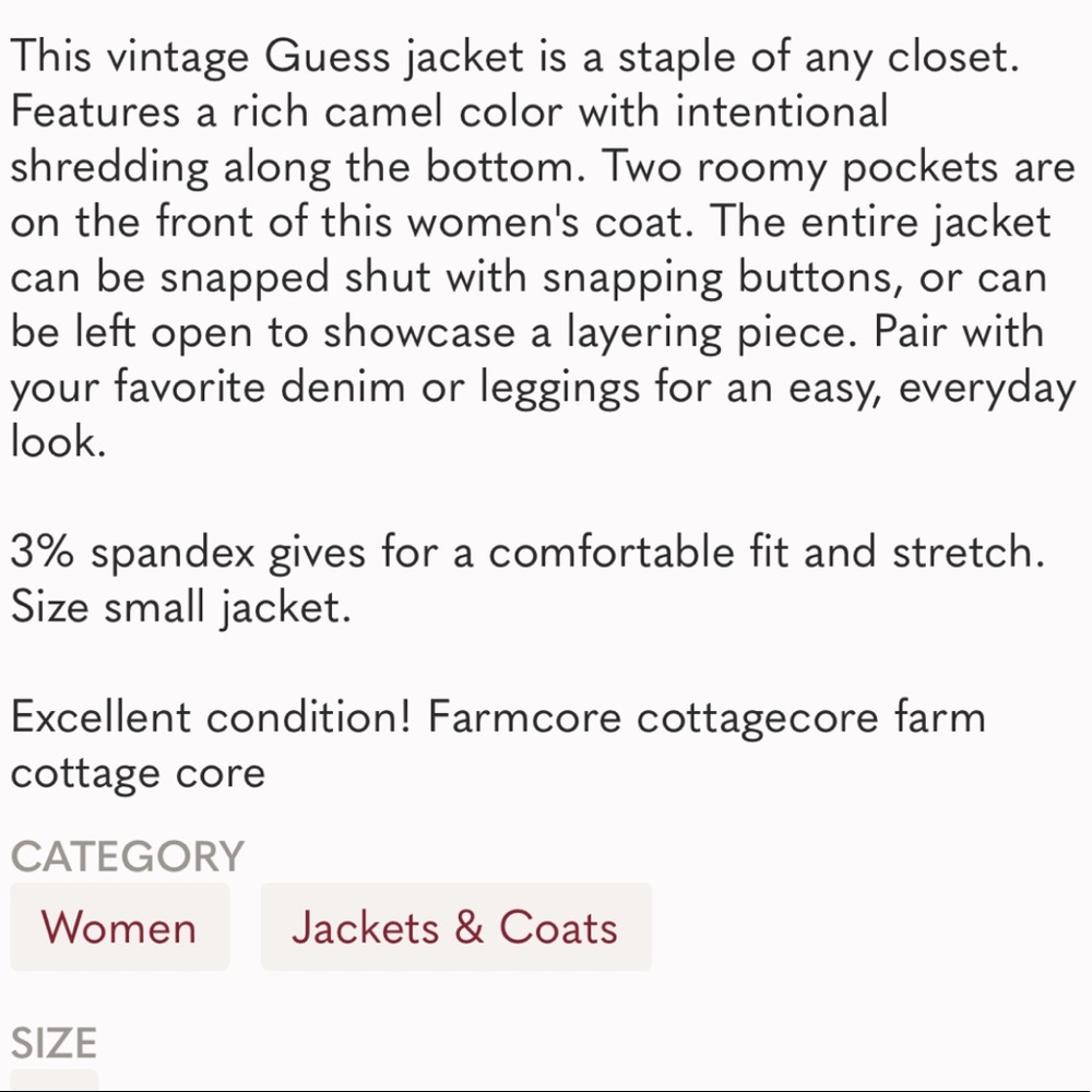 GUESS Raw Hem Corduroy Camel Women’s Jacket - Picture 6 of 6